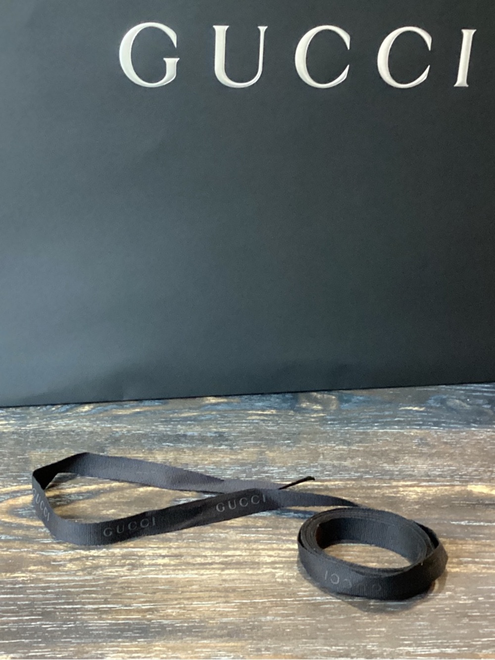 Gucci Black Grosgrain 5/8” x 1 yard Ribbon with Black Logo